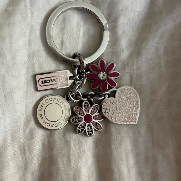 Vintage Coach Pink and Silver Flower Keychain - Picture 1 of 3